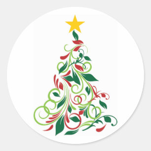 Pegatina Redonda Ilustracion moderno elegante del árbol de navidad