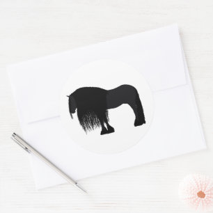 Pegatina Redonda Ilustracion moderno frisón de caballos