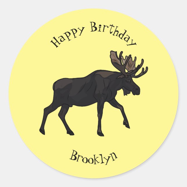 Pegatina Redonda Ilustracion Moose personalizado (Anverso)