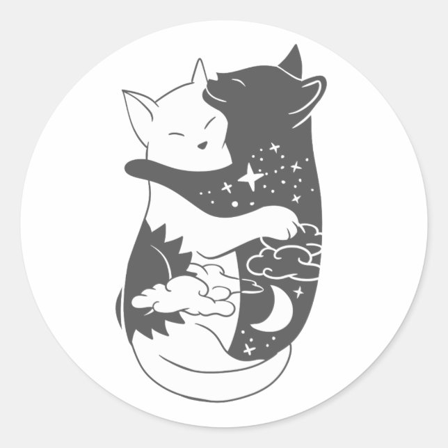 Pegatina Redonda Ilustracion nocturno de gato - Elegir fondo (Anverso)