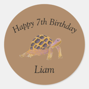 Pegatina Redonda Ilustracion original de tortuga muy lindo