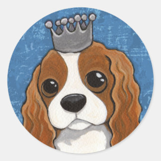 Pegatina Redonda Ilustracion Perro Rey Charles Spaniel