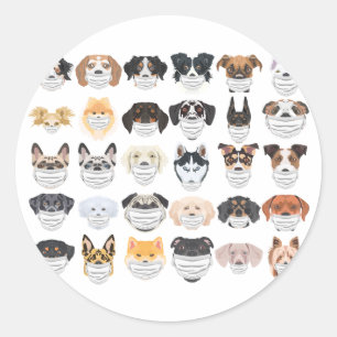 Pegatina Redonda Ilustracion Perros con equipo respirador