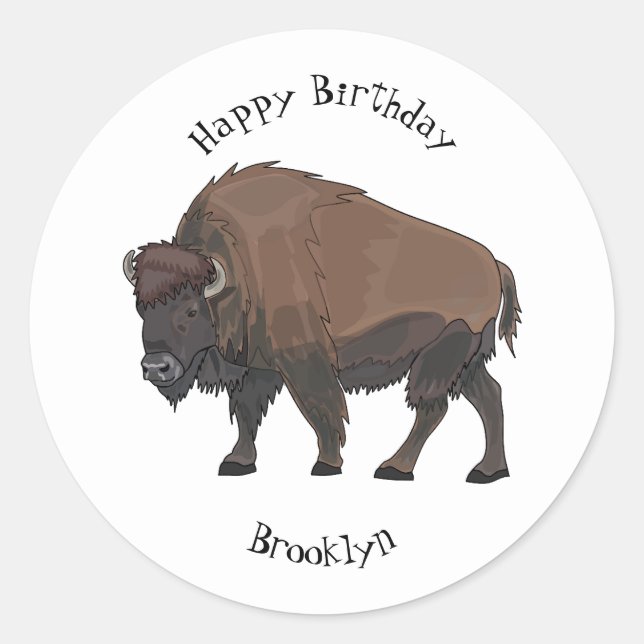 Pegatina Redonda Ilustracion personalizado Bison (Anverso)