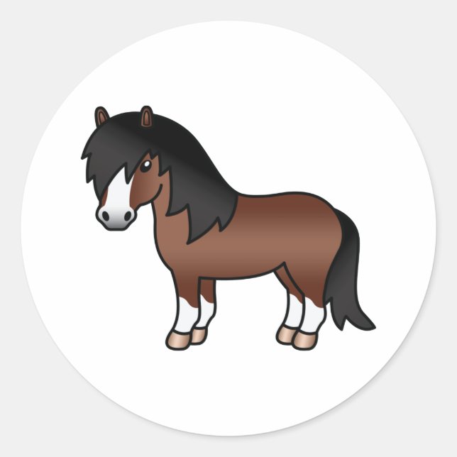 Pegatina Redonda Ilustracion Personalizado Brown Shetland Pony Cute (Anverso)