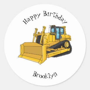 Pegatina Redonda Ilustracion personalizado Bulldozer