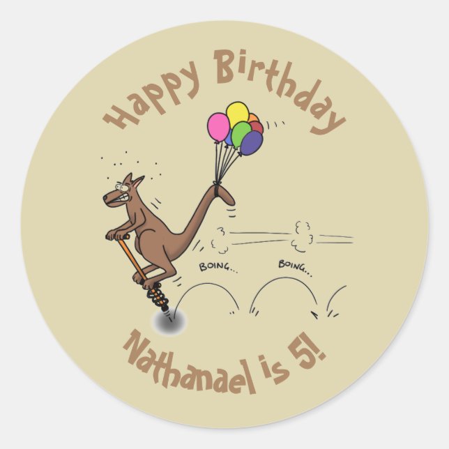 Pegatina Redonda Ilustracion personalizado canguro del humor austra (Anverso)