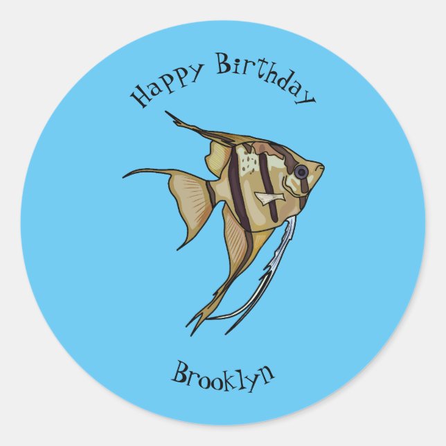 Pegatina Redonda Ilustracion personalizado de Angelfish (Anverso)