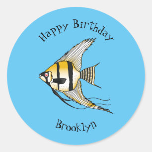 Pegatina Redonda Ilustracion personalizado de angelotes a rayas