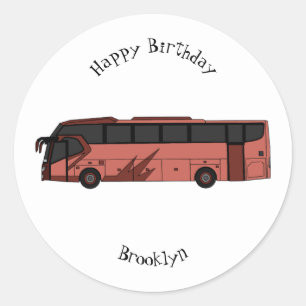 Pegatina Redonda Ilustracion personalizado de autobús