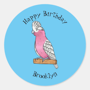 Pegatina Redonda Ilustracion personalizado de aves Galah