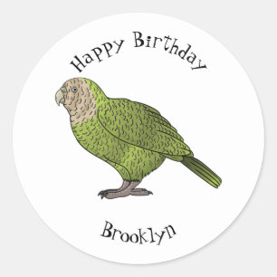 Pegatina Redonda Ilustracion personalizado de aves Kakapo
