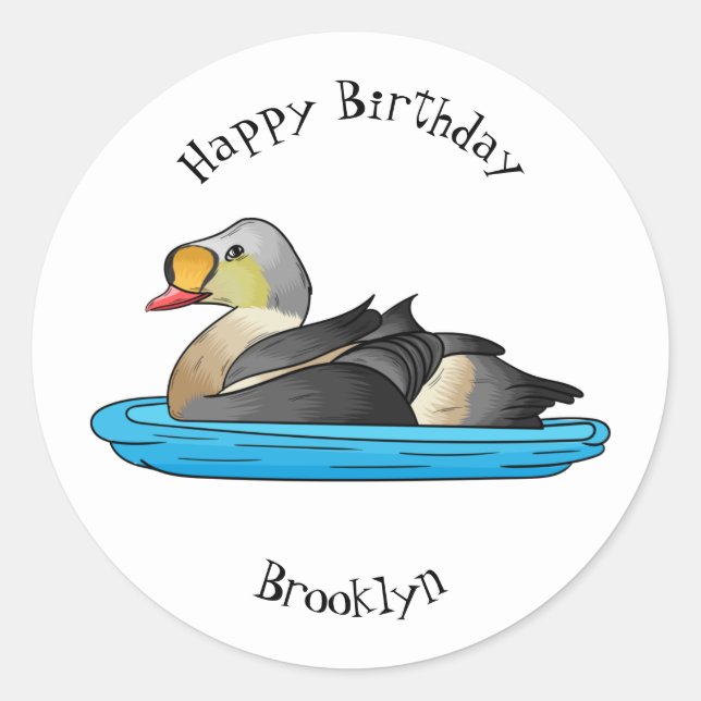 Pegatina Redonda Ilustracion personalizado de aves King eider (Anverso)