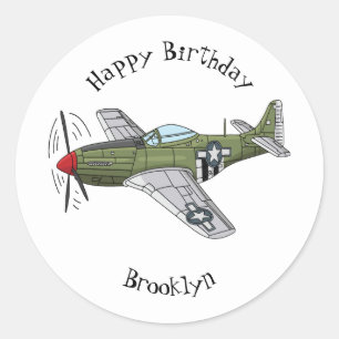 Pegatina Redonda Ilustracion personalizado de avión militar