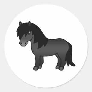 Pegatina Redonda Ilustracion Personalizado de Black Shetland Pony C