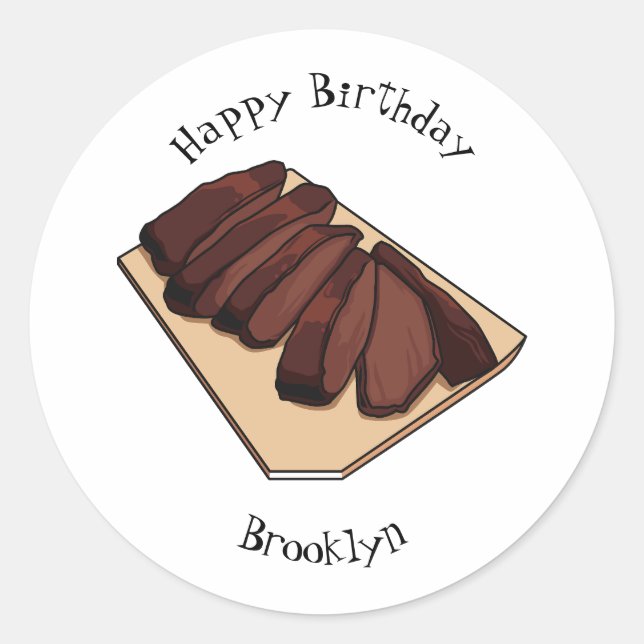 Pegatina Redonda Ilustracion personalizado de brisket de carne (Anverso)