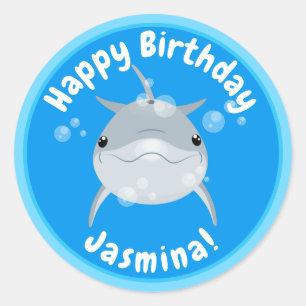 Pegatina Redonda Ilustracion personalizado de burbujas de delfines