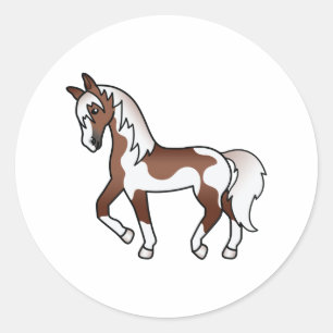 Pegatina Redonda Ilustracion Personalizado de Caballo Pinto Marrón