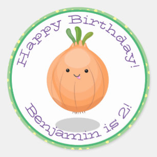 Pegatina Redonda Ilustracion personalizado de cebolla marrón feliz