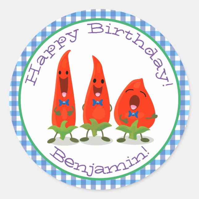 Pegatina Redonda Ilustracion personalizado de chiles cantantes (Anverso)