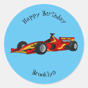 Pegatina Redonda Ilustracion personalizado de coches de carreras de