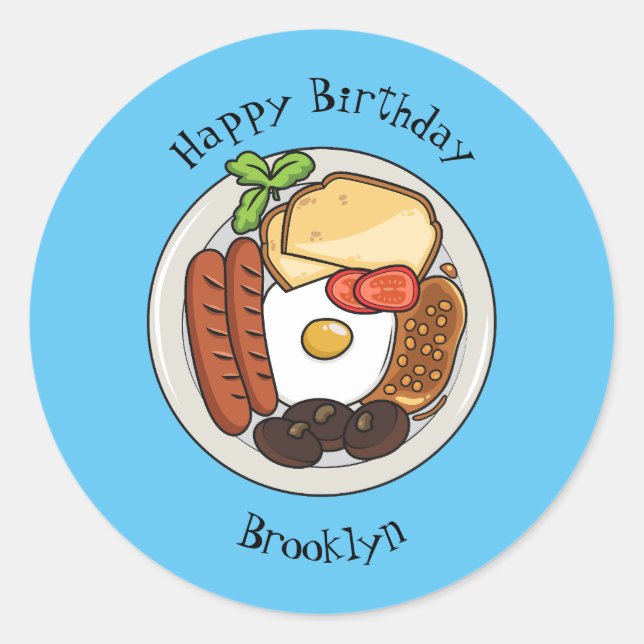 Pegatina Redonda Ilustracion personalizado de desayuno inglés (Anverso)