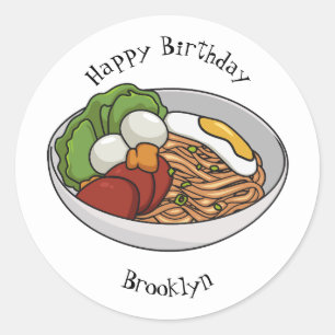 Pegatina Redonda Ilustracion personalizado de fideos