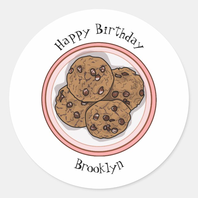 Pegatina Redonda Ilustracion personalizado de galletas de chocolate (Anverso)