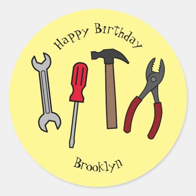 Pegatina Redonda Ilustracion personalizado de herramientas de carpi (Anverso)