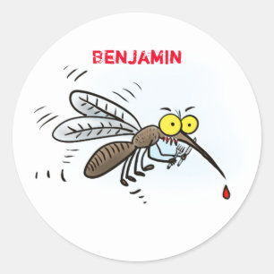 Pegatina Redonda Ilustracion personalizado de insectos de mosquitos