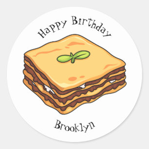 Pegatina Redonda Ilustracion personalizado de Lasagna