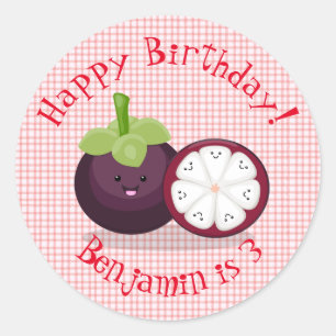 Pegatina Redonda Ilustracion personalizado de mangostino morado