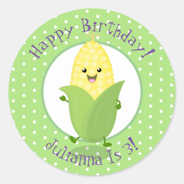 Pegatina Redonda Ilustracion personalizado de mazorca de maíz kawai (Anverso)