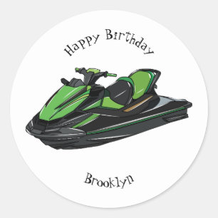 Pegatina Redonda Ilustracion personalizado de moto acuática