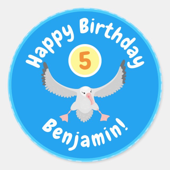 Pegatina Redonda Ilustracion personalizado de pájaro de albatross (Anverso)