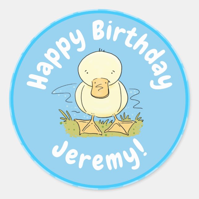 Pegatina Redonda Ilustracion personalizado de pato amarillo (Anverso)