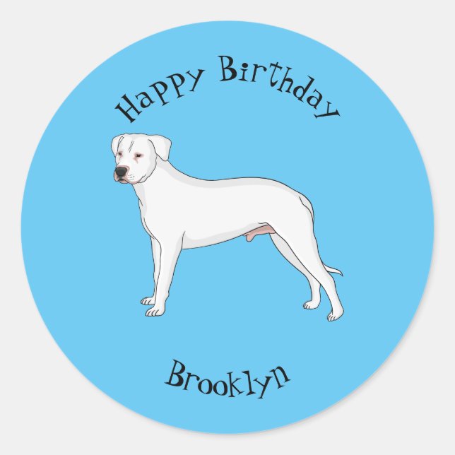 Pegatina Redonda Ilustracion personalizado de perro argentino Dogo (Anverso)