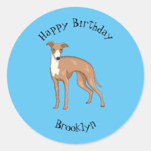 Pegatina Redonda Ilustracion personalizado de perro de Greyhound