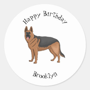 Pegatina Redonda Ilustracion personalizado de perro pastor alemán
