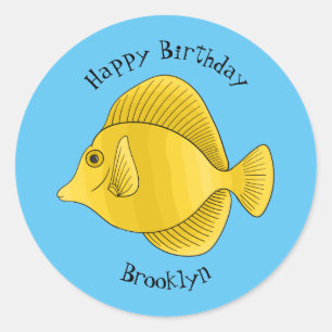 Pegatina Redonda Ilustracion personalizado de pescado tango amarill