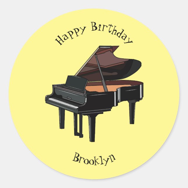 Pegatina Redonda Ilustracion personalizado de piano (Anverso)