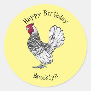 Pegatina Redonda Ilustracion personalizado de pollo de Sebright