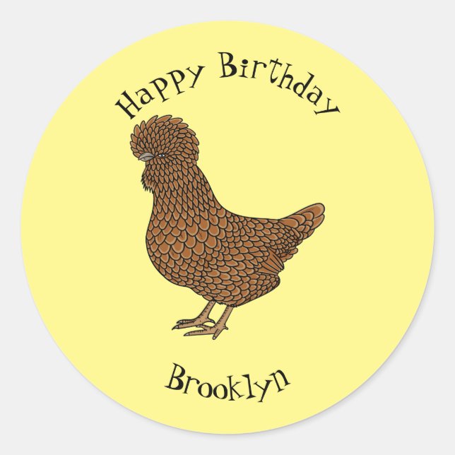 Pegatina Redonda Ilustracion personalizado de pollo polaco Chamois (Anverso)