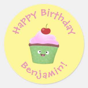 Pegatina Redonda Ilustracion personalizado de quequitos alegres