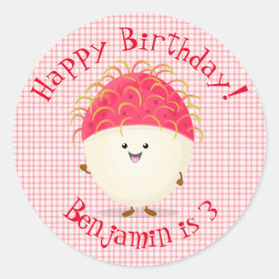 Pegatina Redonda Ilustracion personalizado de rambután rosa suave