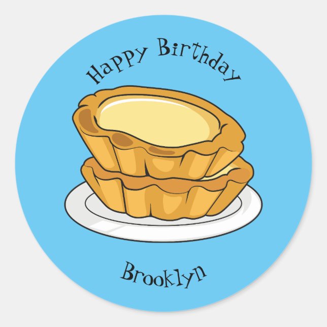 Pegatina Redonda Ilustracion personalizado de tarta de huevo (Anverso)