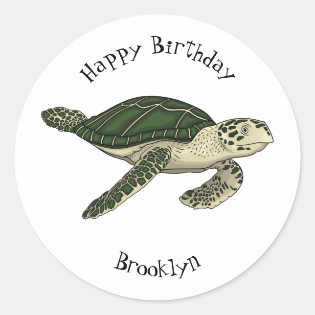 Pegatina Redonda Ilustracion personalizado de tortugas marinas (Anverso)