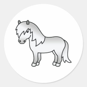 Pegatina Redonda Ilustracion Personalizado Gray Shetland Pony Cute