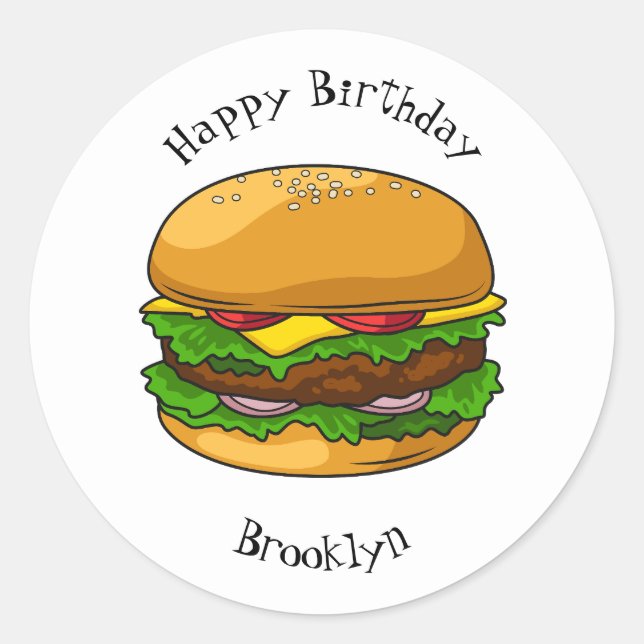Pegatina Redonda Ilustracion personalizado Hamburger (Anverso)