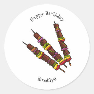 Pegatina Redonda Ilustracion personalizado kebab o kabob